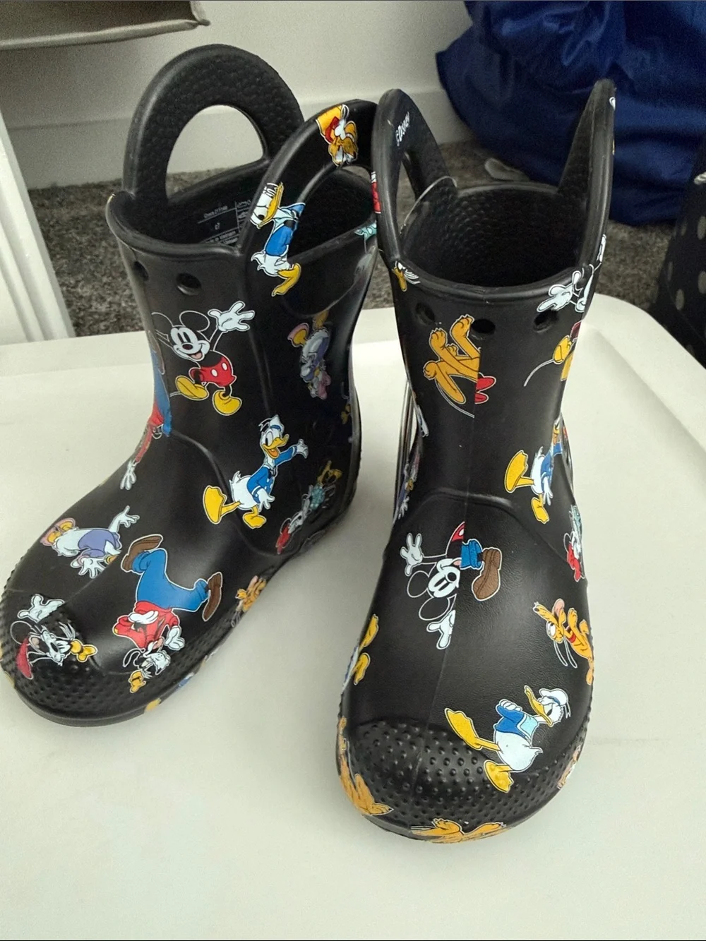 CROCS Black Kids Rain Boots with Colorful Disney Character Print